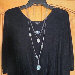 Chico's Silvertone Long Triple-Layer Necklace with Faux Mother of Pearl Pendant